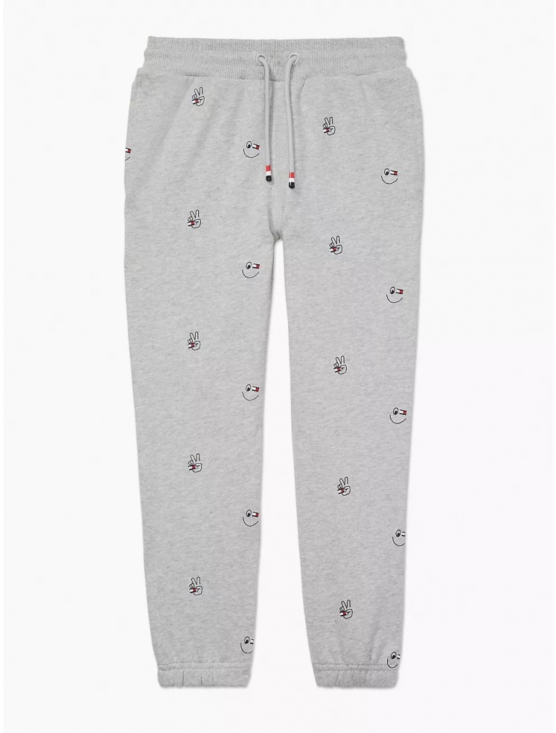 Tommy Hilfiger Peace and Smiles Critter Sweatpant Bottoms Grey Heather Multi | 0742-MQSRT