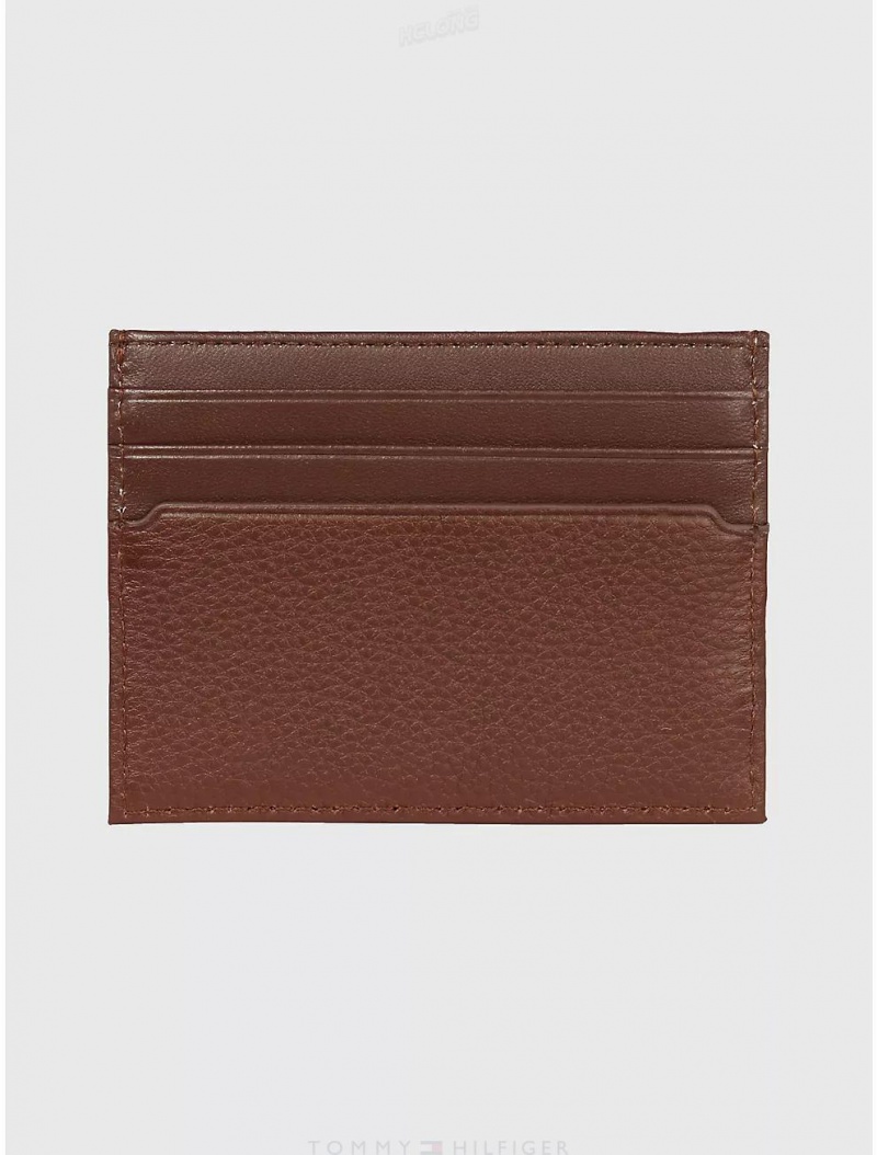 Tommy Hilfiger Pebbled Leather Credit Card Holder Wallets Dark Chestnut | 1964-VNYRU