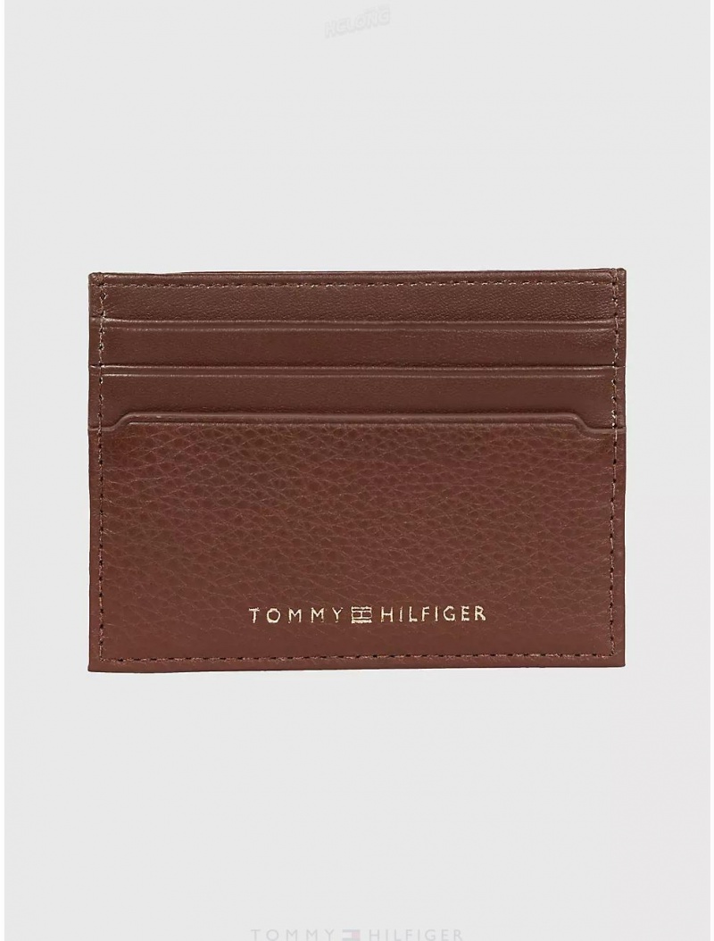 Tommy Hilfiger Pebbled Leather Credit Card Holder Wallets Dark Chestnut | 1964-VNYRU