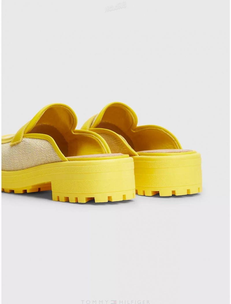 Tommy Hilfiger Piped Mule Loafer Shoes Vivid Yellow | 7921-XZTNM