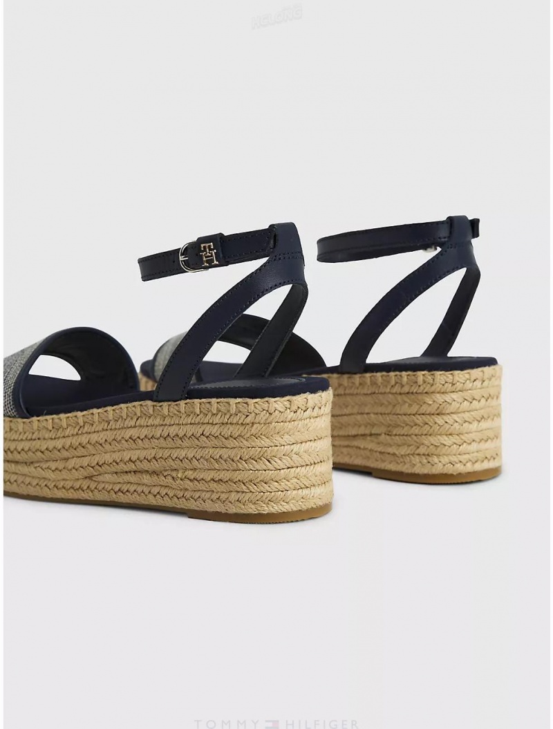 Tommy Hilfiger Platform Espadrille with Leather Straps Shoes Space Blue | 6240-UEROA