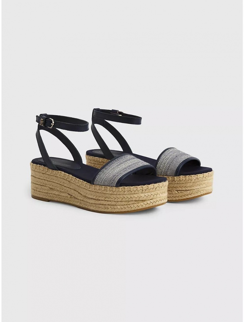 Tommy Hilfiger Platform Espadrille with Leather Straps Shoes Space Blue | 6240-UEROA