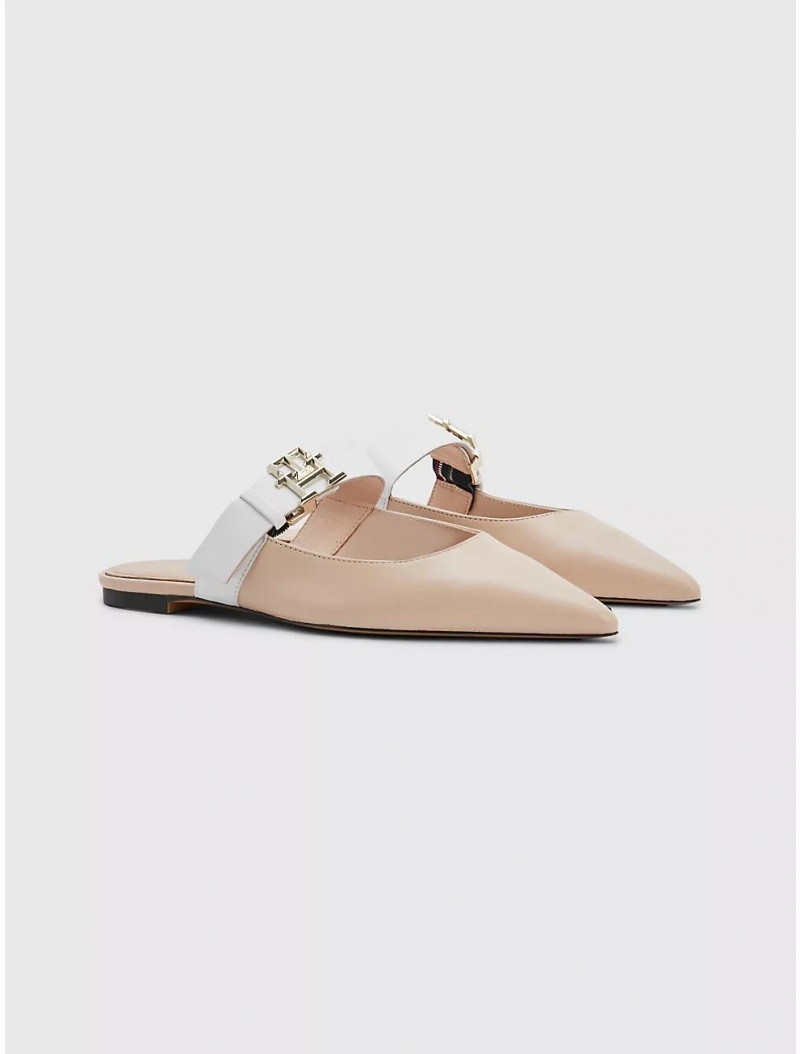 Tommy Hilfiger Pointy-Toe Logo Mule Shoes Misty Blush | 7439-HQXSM