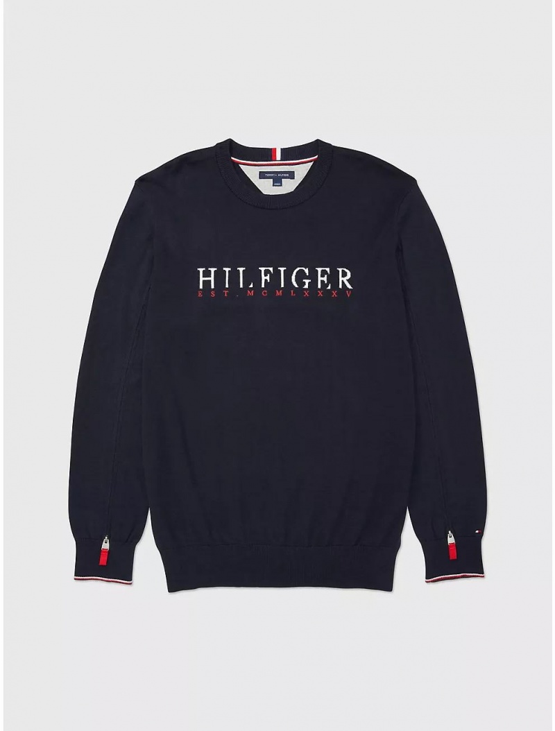 Tommy Hilfiger Port Access Hilfiger Crewneck Sweater Tops Desert Sky | 8653-DWUIC