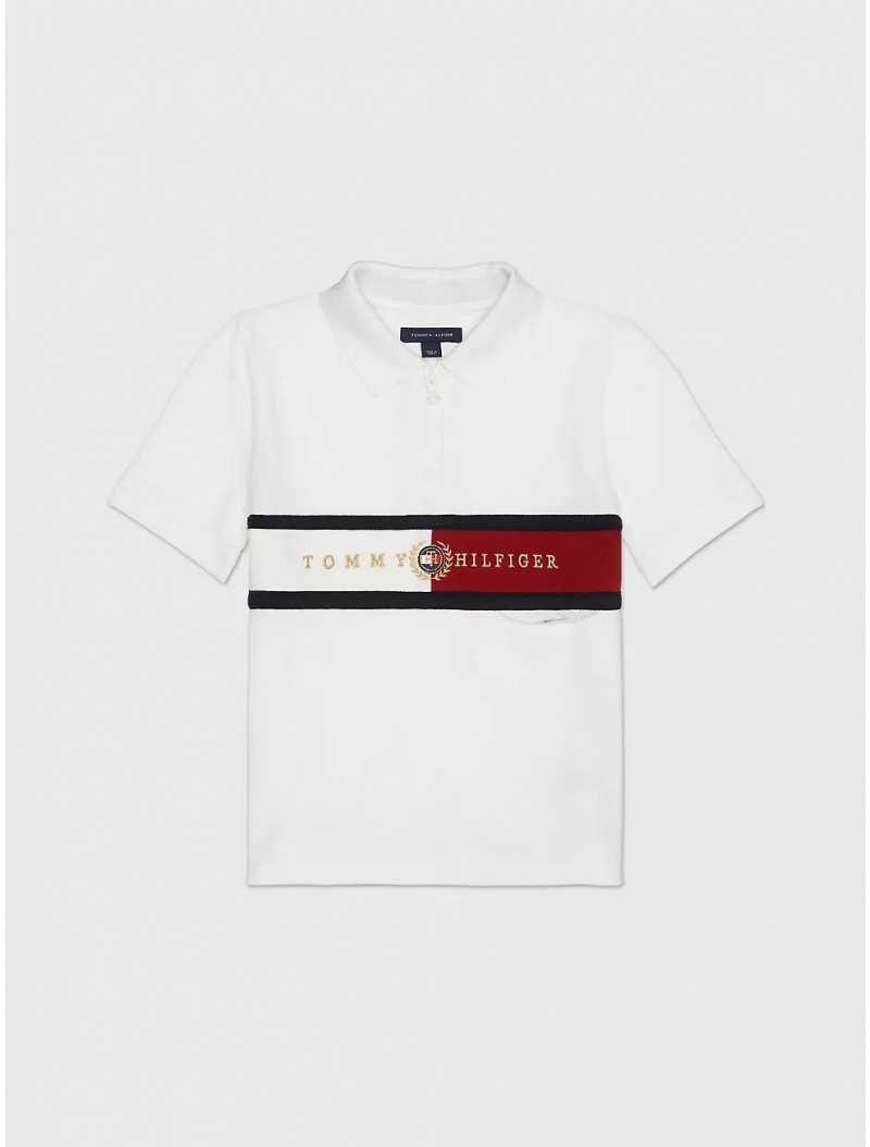 Tommy Hilfiger Port Access Logo Stripe Polo Tops Fresh White | 0639-JZEMI