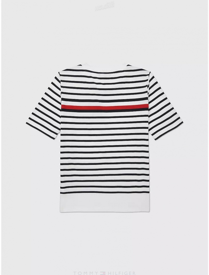 Tommy Hilfiger Port Access Stripe Top Tops Optic White TH MULTI | 1068-SBCNQ