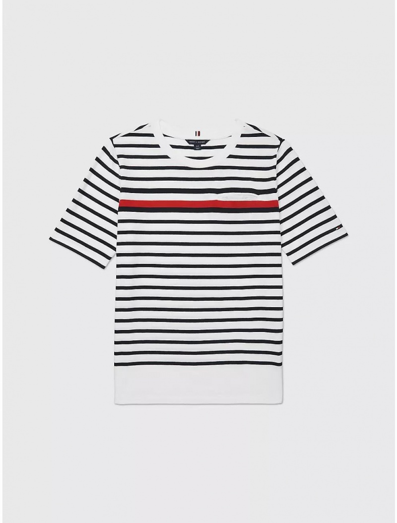 Tommy Hilfiger Port Access Stripe Top Tops Optic White TH MULTI | 1068-SBCNQ