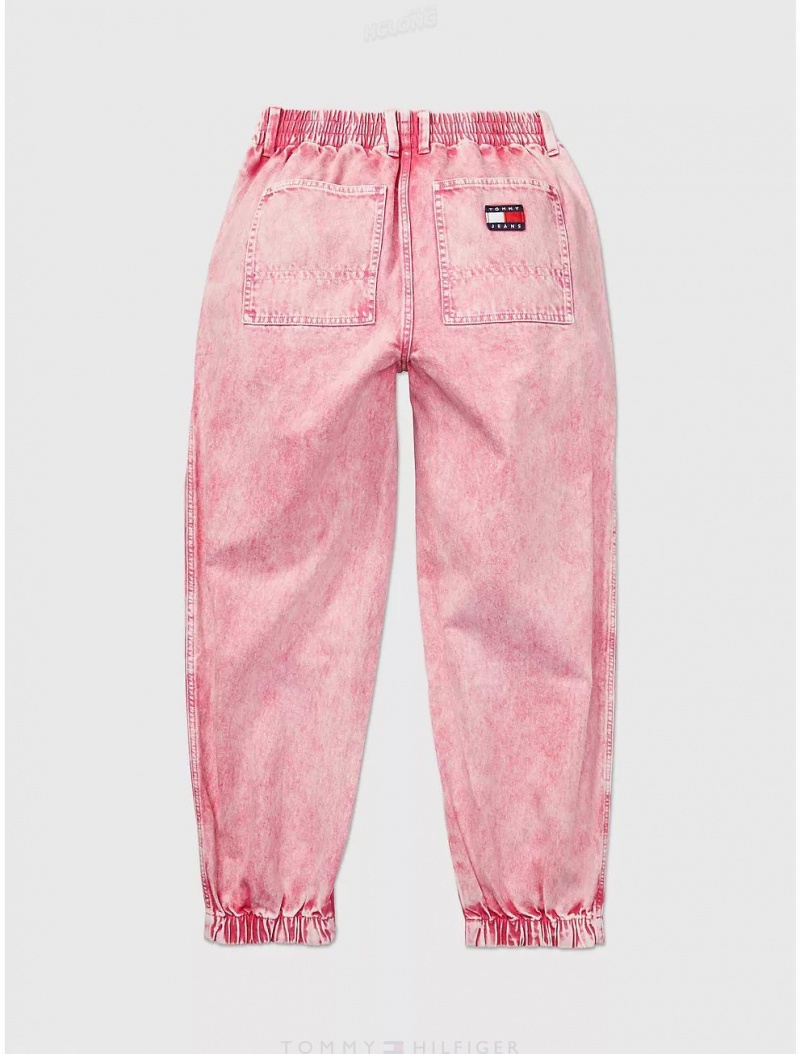 Tommy Hilfiger Pull-On Mom Jean Bottoms Pink Dream (Faint Pink) Acid Wash | 3521-NLQJT