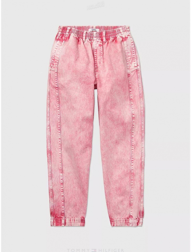 Tommy Hilfiger Pull-On Mom Jean Bottoms Pink Dream (Faint Pink) Acid Wash | 3521-NLQJT