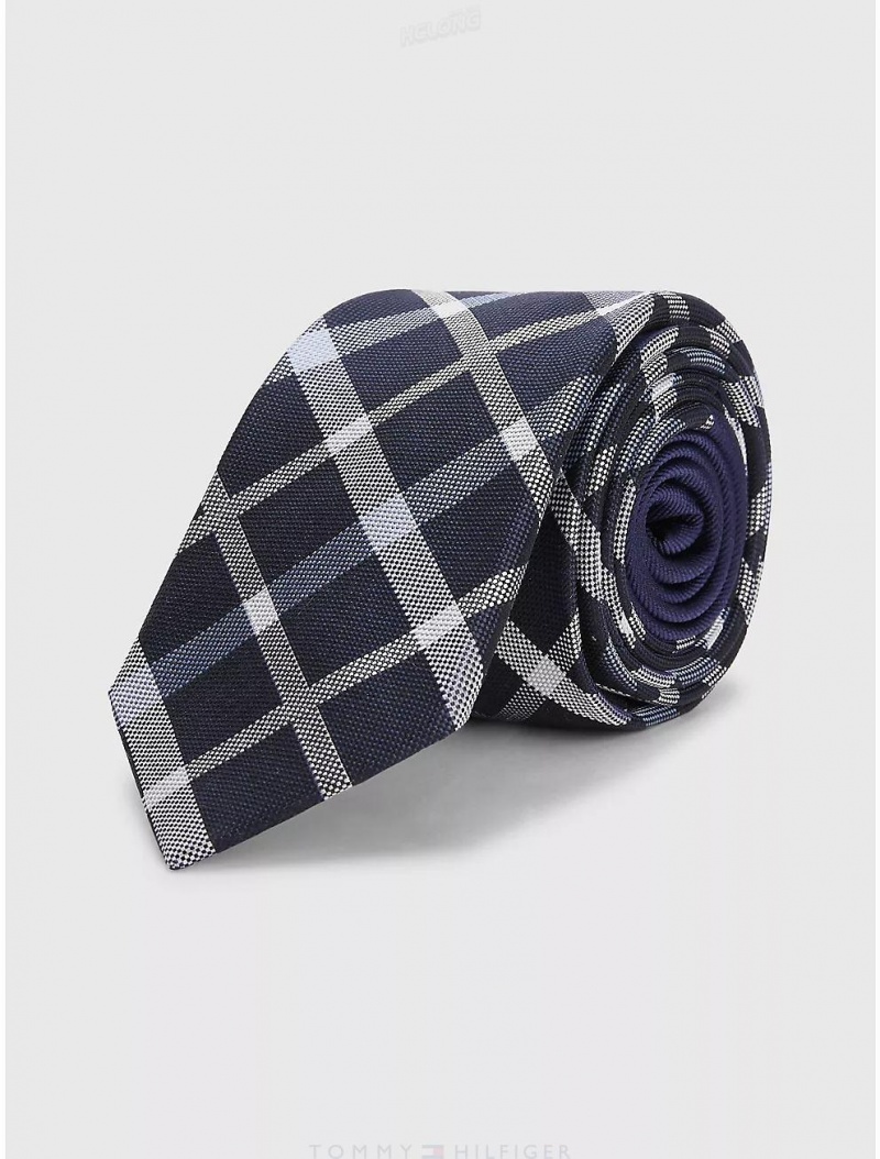 Tommy Hilfiger Pure Silk Jacquard Check Tie Ties Blue Multi | 8146-GMZTC