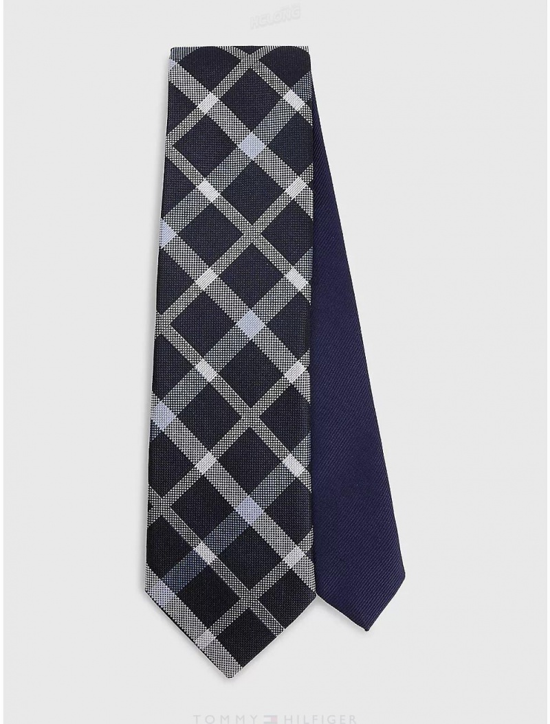 Tommy Hilfiger Pure Silk Jacquard Check Tie Ties Blue Multi | 8146-GMZTC