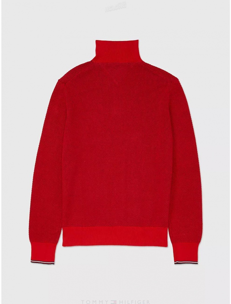 Tommy Hilfiger Quarter-Zip Solid Sweater Tops Primary Red | 5786-VBWOM