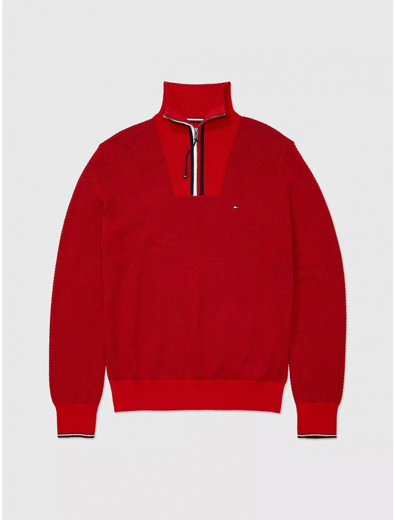 Tommy Hilfiger Quarter-Zip Solid Sweater Tops Primary Red | 5786-VBWOM