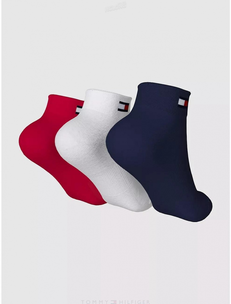 Tommy Hilfiger Quarter Top Sock 3-Pack Socks Primary Red/Multi | 1893-UTNJO