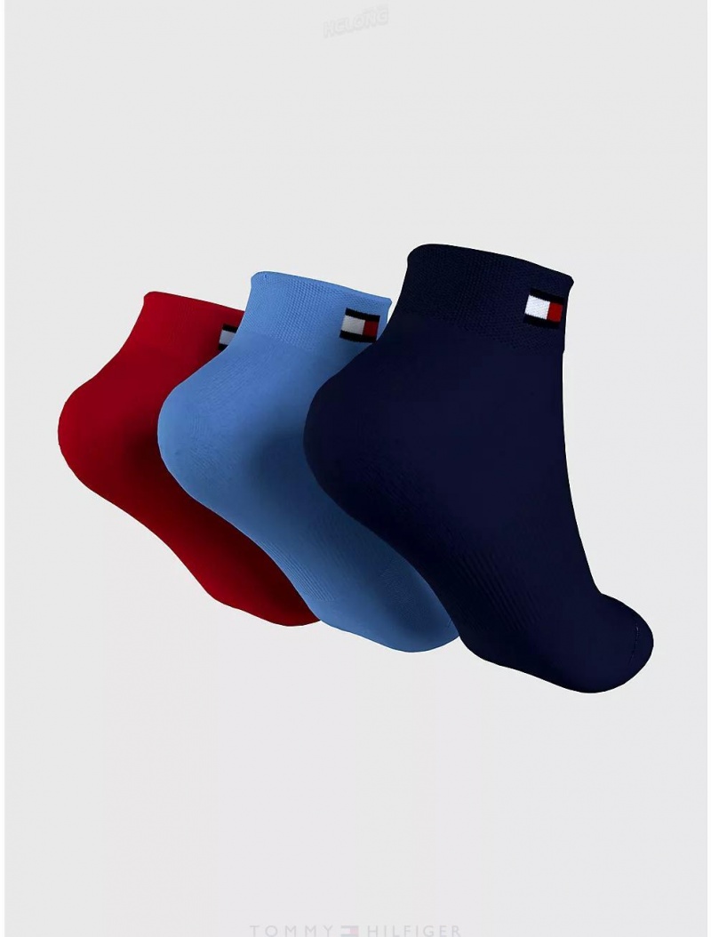 Tommy Hilfiger Quarter Top Sock 3-Pack Socks Desert Sky/Multi | 8975-VIEBX