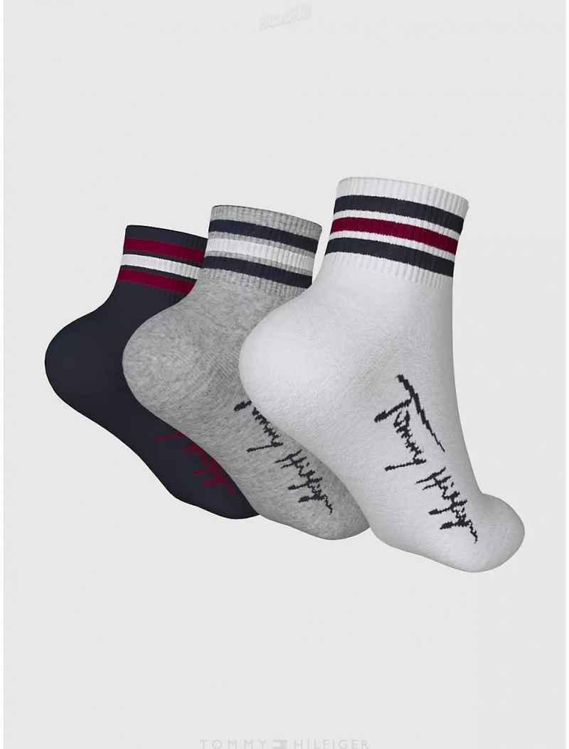 Tommy Hilfiger Quarter Top Sock 3-Pack Socks Desert Sky/Multi | 6472-PKVJX