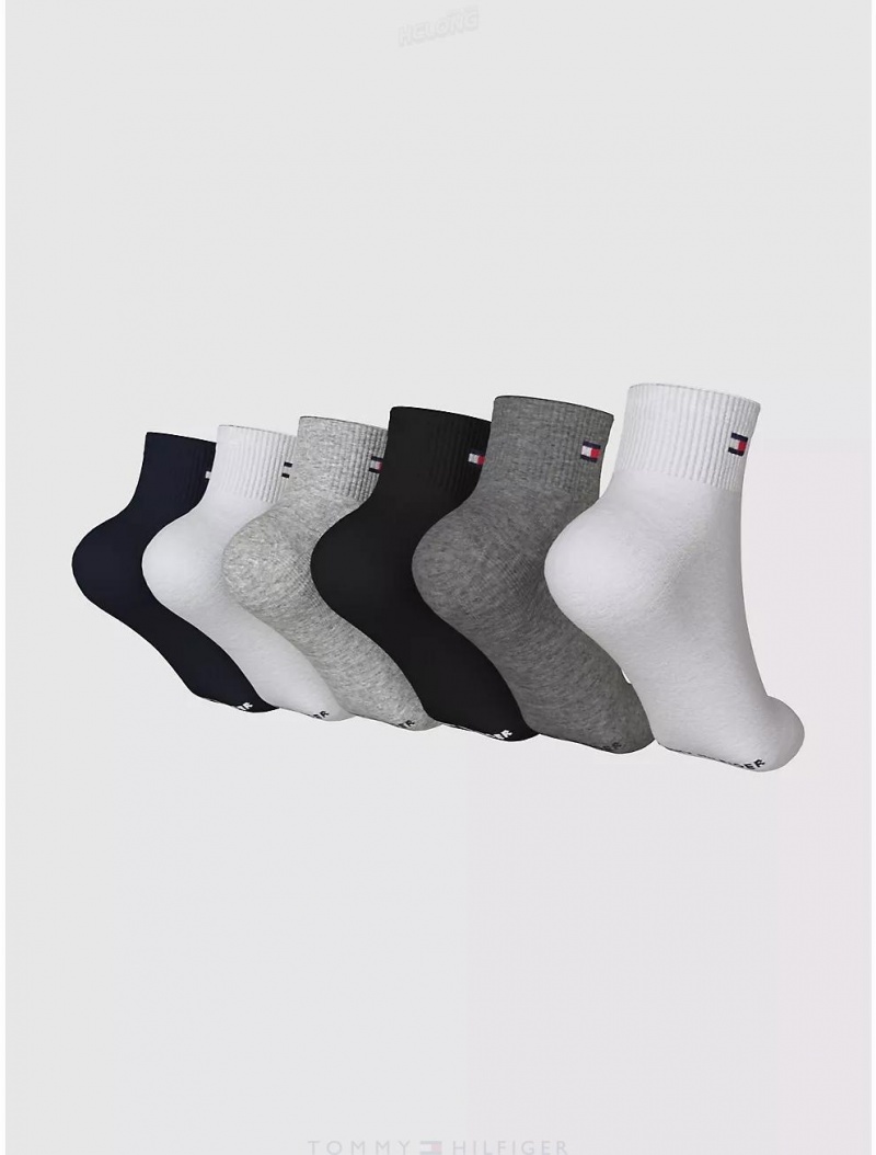 Tommy Hilfiger Quarter Top Sock 6-Pack Socks Deep Black/Multi | 8532-DYRJI