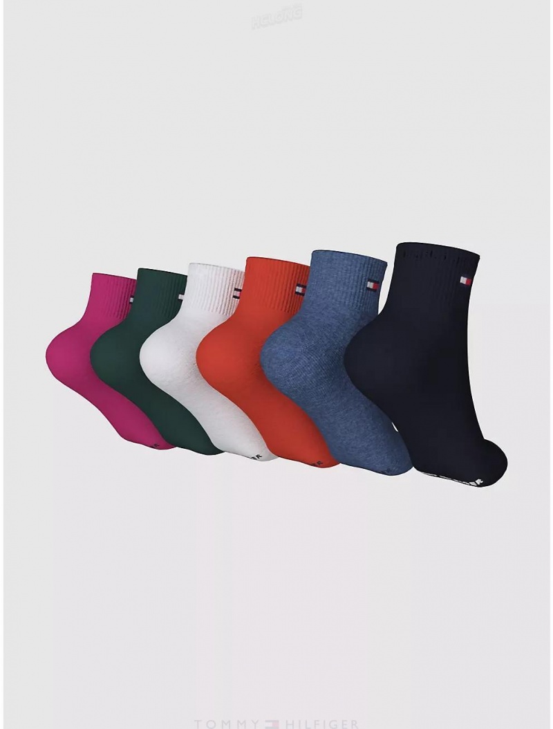 Tommy Hilfiger Quarter Top Sock 6-Pack Socks Eccentric Magenta/Multi | 8130-SXKTA