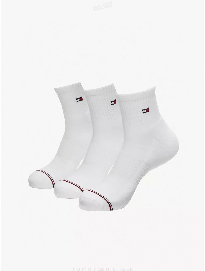 Tommy Hilfiger Quarter Top Socks 3-Pack Socks White | 2139-JDUTI