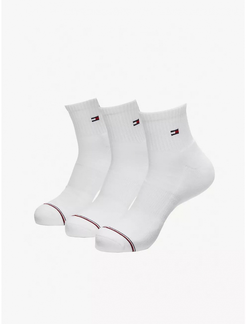 Tommy Hilfiger Quarter Top Socks 3-Pack Socks White | 2139-JDUTI