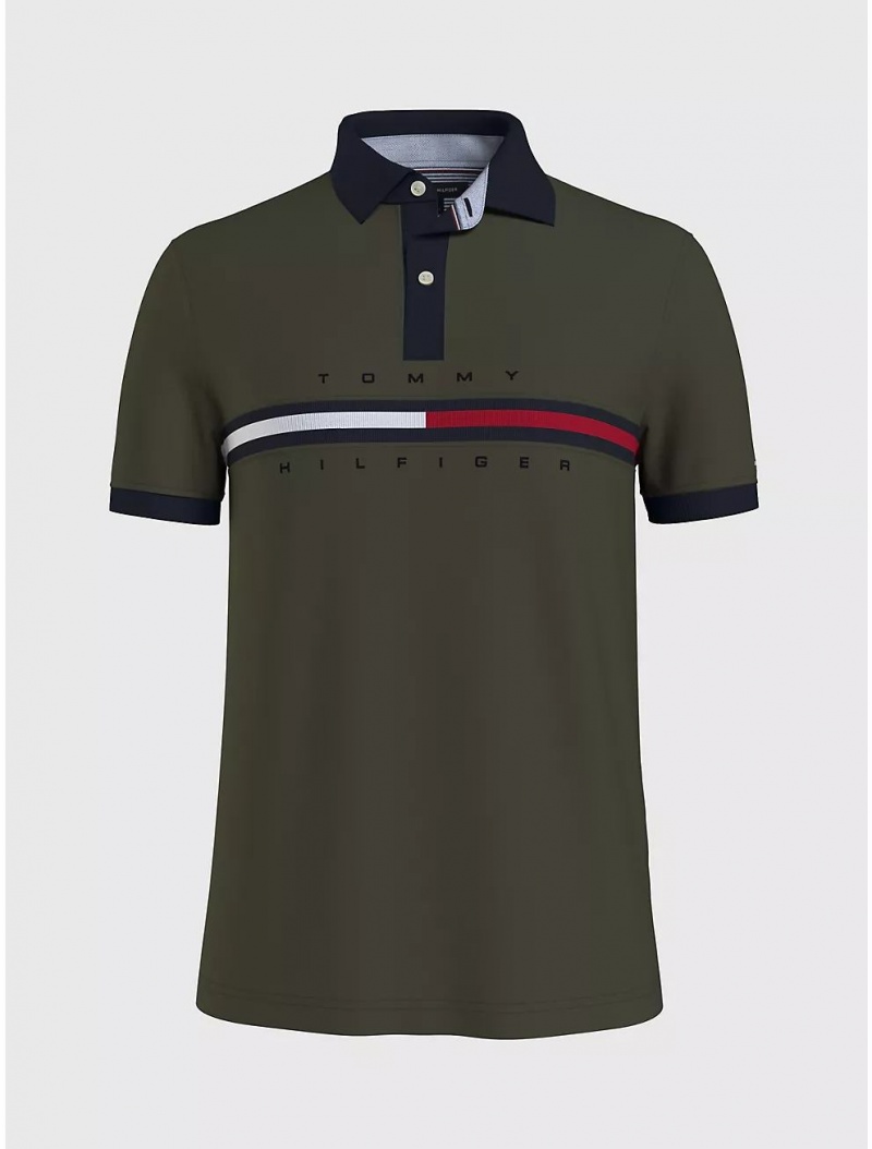 Tommy Hilfiger Regular Fit Bar Stripe Polo Polos Army Green | 0895-FRNXM