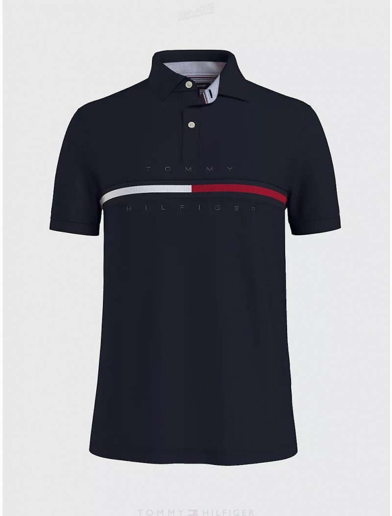 Tommy Hilfiger Regular Fit Bar Stripe Polo Polos Desert Sky | 8529-QEAUO