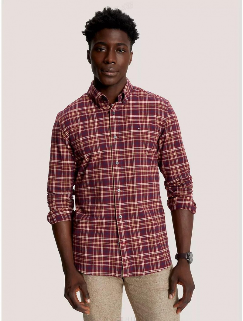 Tommy Hilfiger Regular Fit Check Oxford Shirt Shirts Deep Rouge | 7046-BPGXK