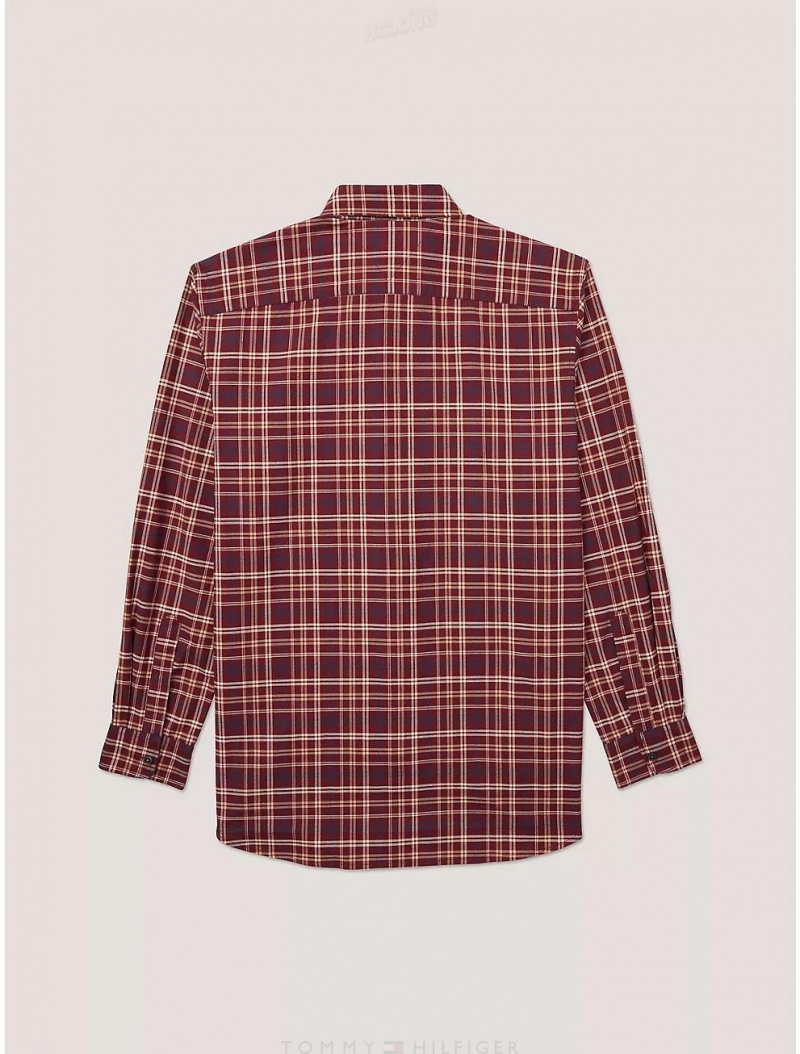 Tommy Hilfiger Regular Fit Check Stretch Shirt Tops Deep Rouge | 2980-KFELR