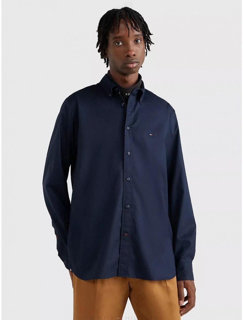 Tommy Hilfiger Regular Fit Cotton Poplin Shirt Shirts Desert Sky | 1495-LKQPT