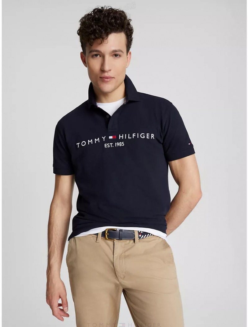 Tommy Hilfiger Regular Fit Embroidered Tommy Logo Polo Polos Desert Sky | 6802-PVAGW