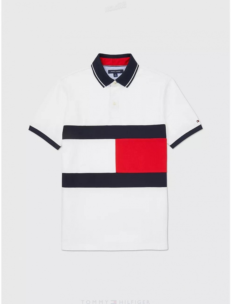 Tommy Hilfiger Regular Fit Flag Polo Tops Fresh White | 8276-MQZXF