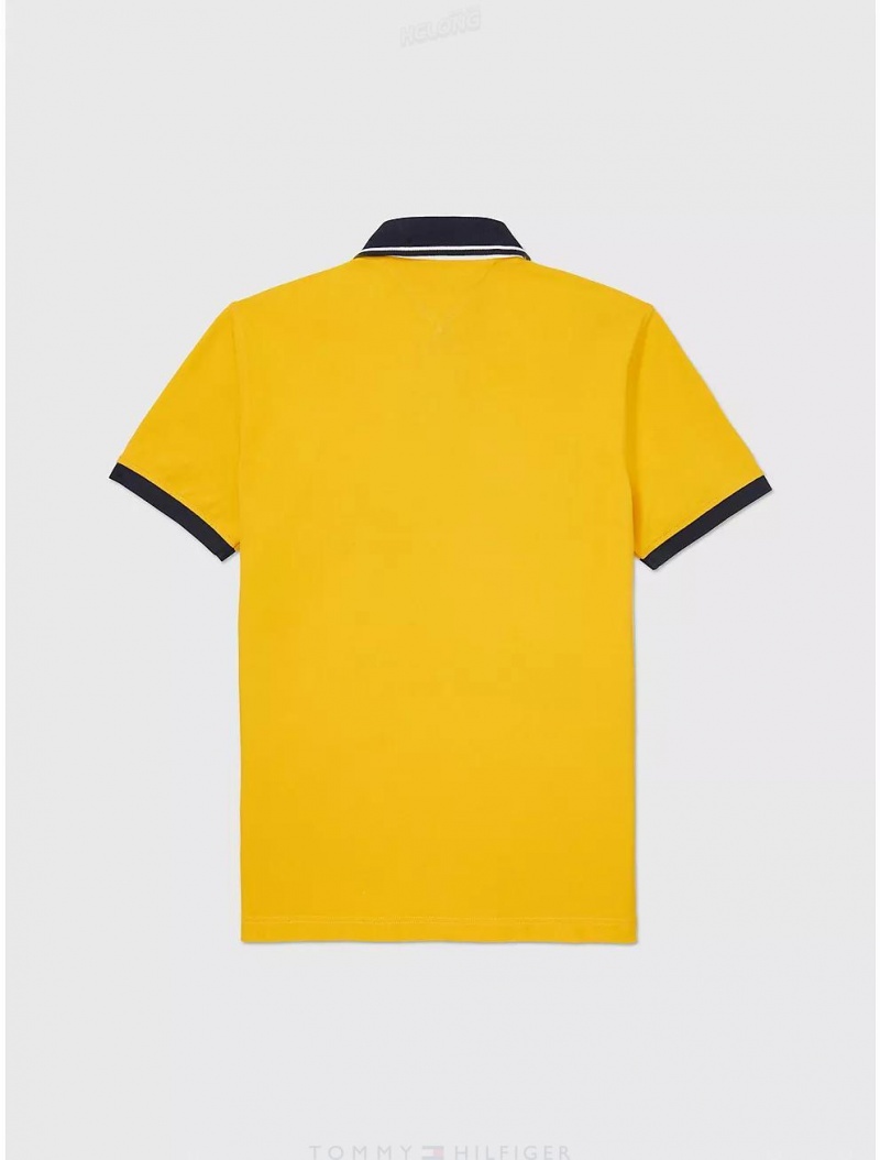 Tommy Hilfiger Regular Fit Flag Polo Tops Courtside Yellow | 7320-ZGLJY