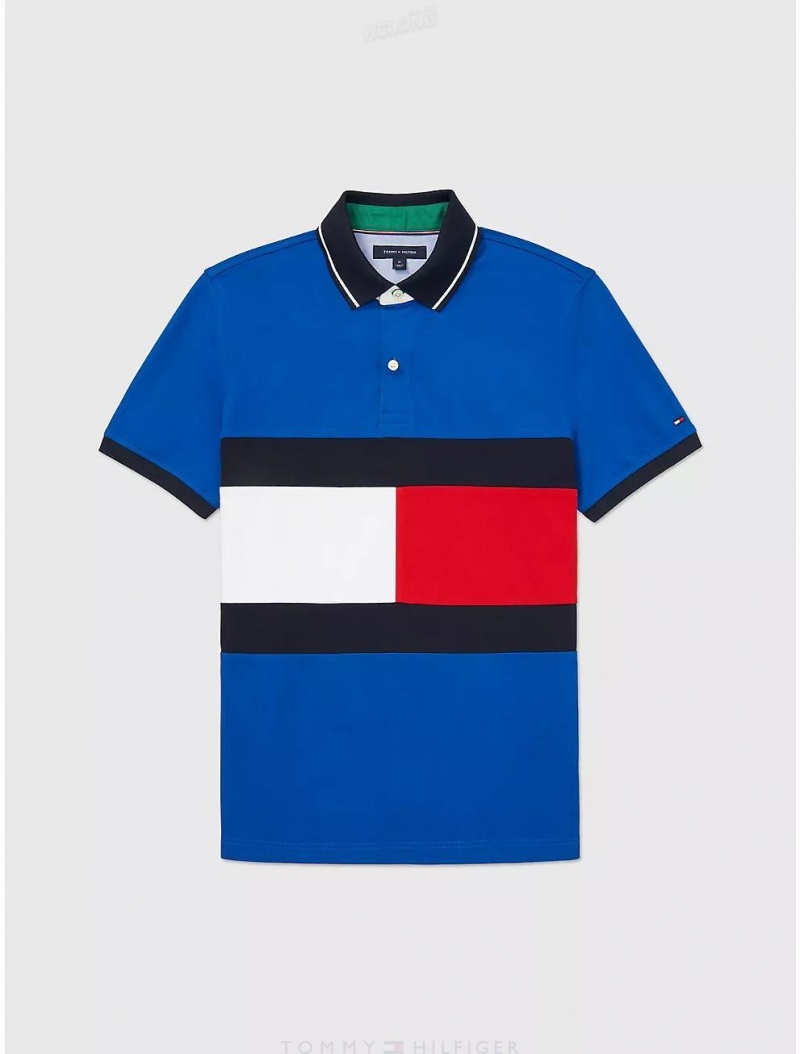 Tommy Hilfiger Regular Fit Flag Polo Tops Greek Isle Blue | 6291-KFRHU