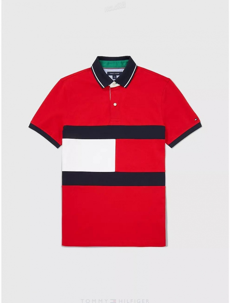 Tommy Hilfiger Regular Fit Flag Polo Tops Primary Red | 5786-UGMPK