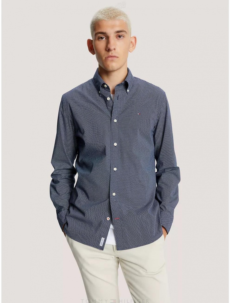 Tommy Hilfiger Regular Fit Flex Micro Print Shirt Shirts Carbon Navy | 8621-VSMXW