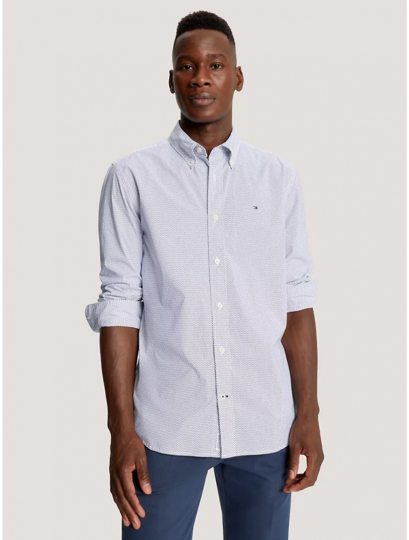 Tommy Hilfiger Regular Fit Flex Micro Print Shirt Shirts Fresh White | 4276-DSLOW