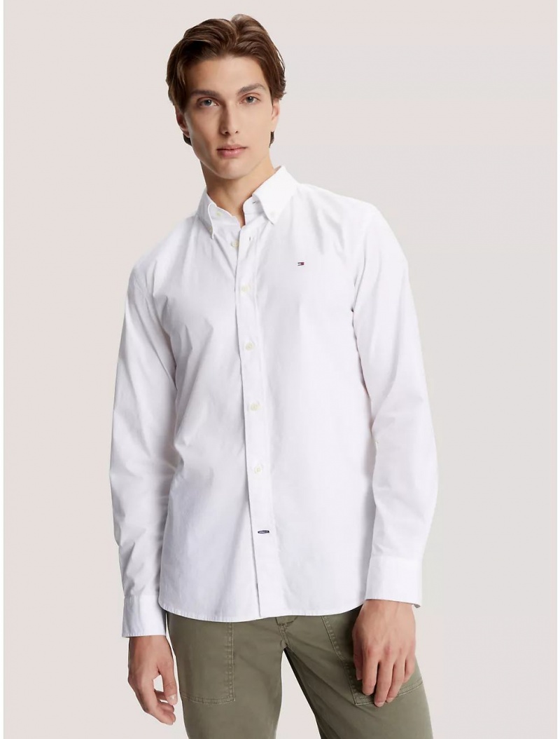 Tommy Hilfiger Regular Fit Flex Poplin Shirt Shirts Fresh White | 9712-LFXUG