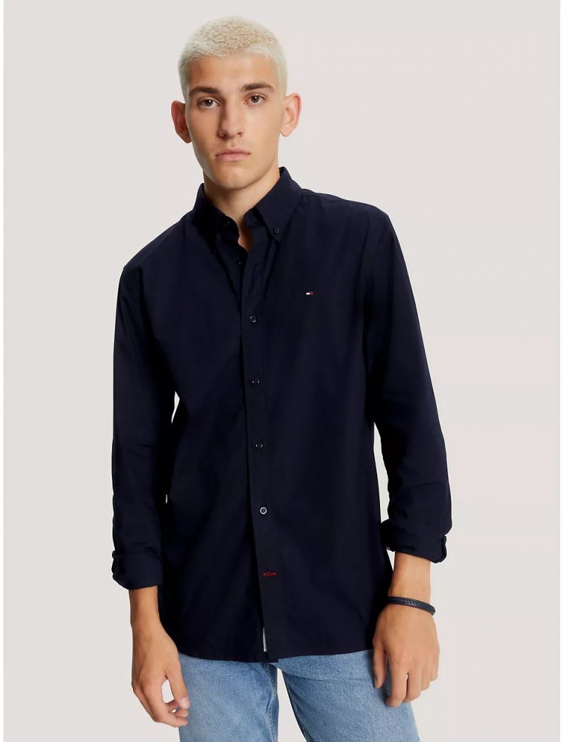 Tommy Hilfiger Regular Fit Flex Poplin Shirt Shirts Desert Sky | 9586-BMCDS