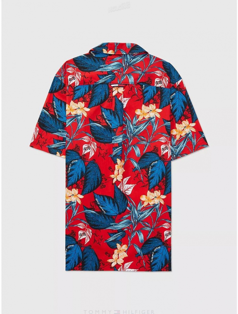 Tommy Hilfiger Regular Fit Hawaiian Shirt Tops Tropical Leaf Print | 4635-PSFVJ