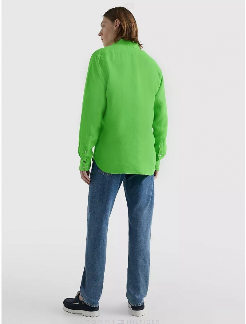 Tommy Hilfiger Regular Fit Linen Poplin Shirt Shirts Spring Lime | 7439-LEWOY