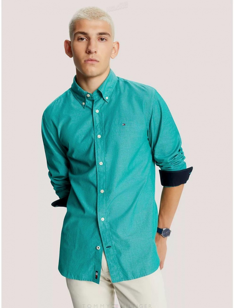 Tommy Hilfiger Regular Fit Micro Print Shirt Shirts Courtside Green | 7680-NCPIY