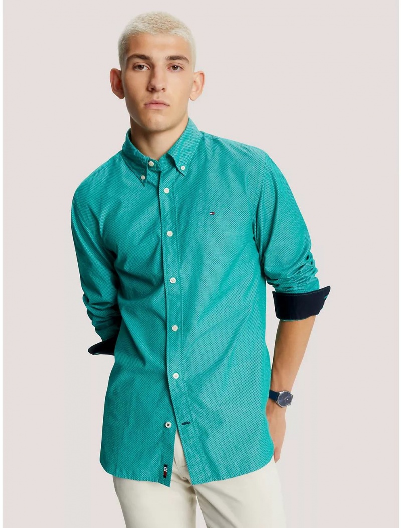 Tommy Hilfiger Regular Fit Micro Print Shirt Shirts Courtside Green | 7680-NCPIY