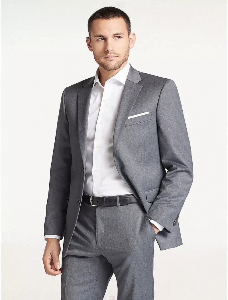 Tommy Hilfiger Regular Fit Pearl Grey Blazer Suits & Blazers Pearl Grey Solid | 6721-YADLI