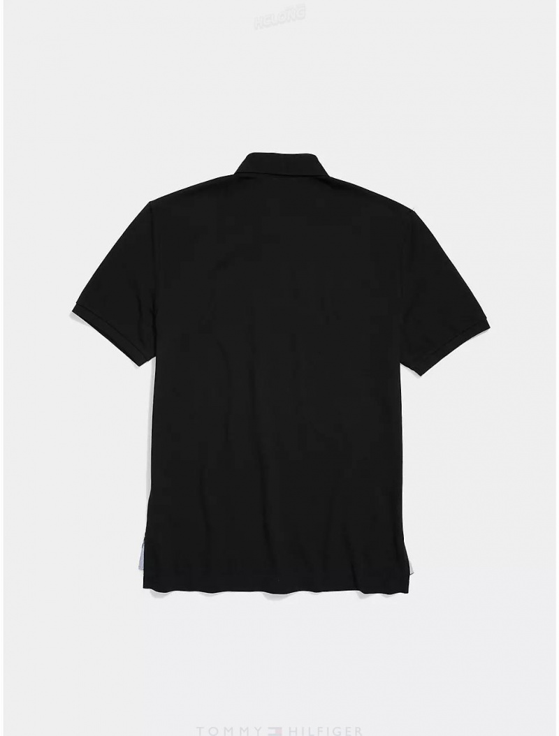 Tommy Hilfiger Regular Fit Polo Tops Th Deep Black | 8725-HGNBJ