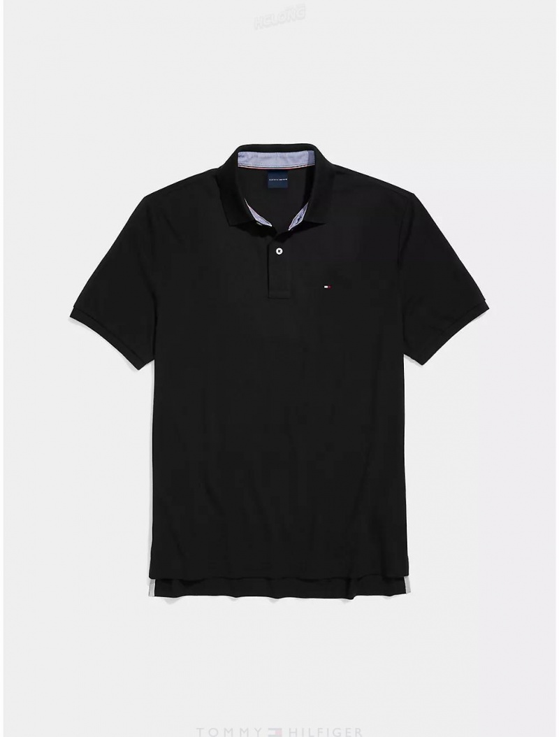 Tommy Hilfiger Regular Fit Polo Tops Th Deep Black | 8725-HGNBJ