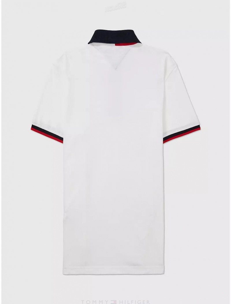 Tommy Hilfiger Regular Fit Pop Collar Polo Tops Fresh White | 1702-OETQV