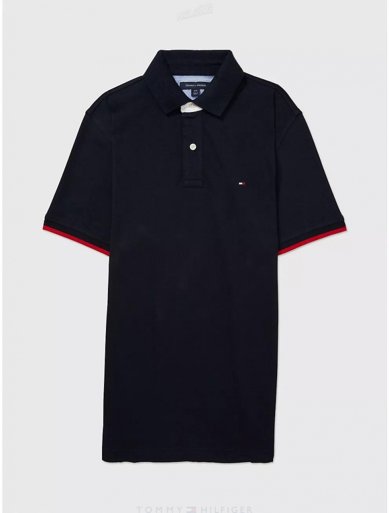 Tommy Hilfiger Regular Fit Pop Collar Polo Tops Desert Sky | 1685-KGNBX