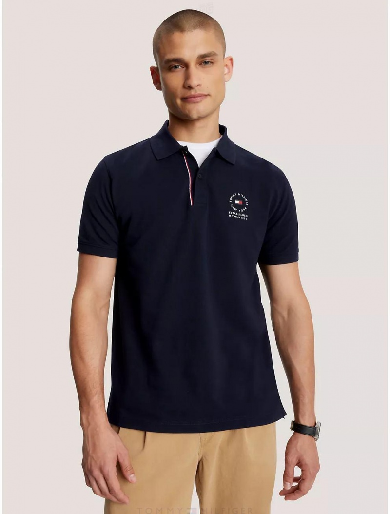 Tommy Hilfiger Regular Fit Round Logo Polo Polos Desert Sky | 8790-FKXUS