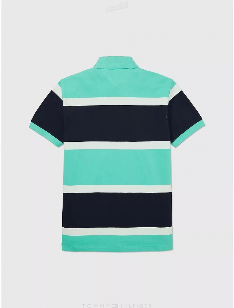 Tommy Hilfiger Regular Fit Rugby Stripe Polo Tops Tidal Wave | 7152-DLEZG