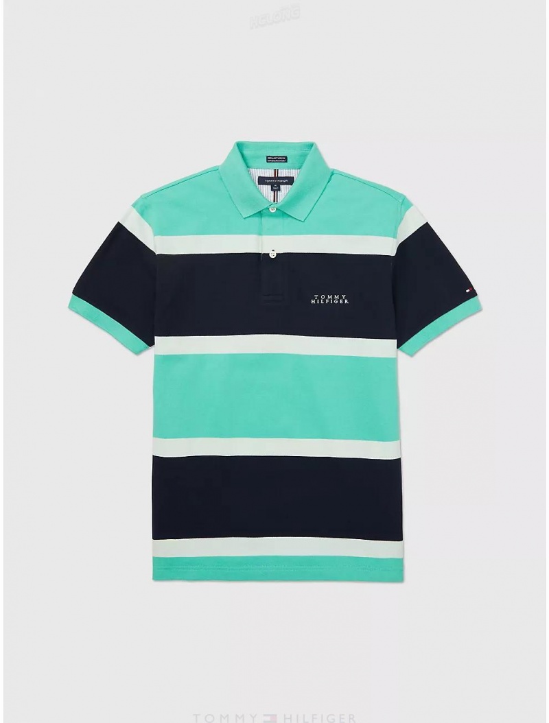 Tommy Hilfiger Regular Fit Rugby Stripe Polo Tops Tidal Wave | 7152-DLEZG